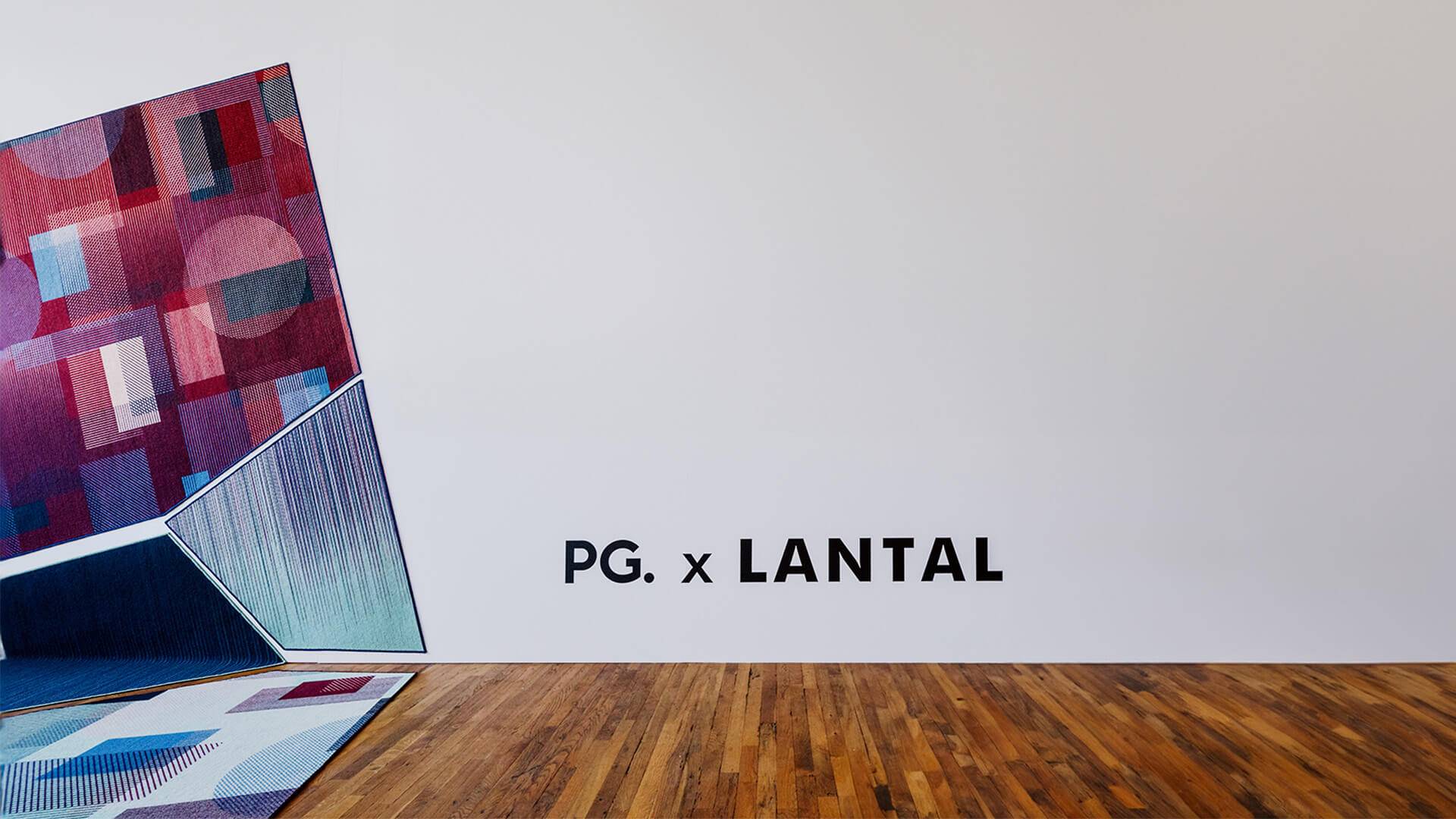 Exhibition picture showing project title on the wall, PG x Lantal