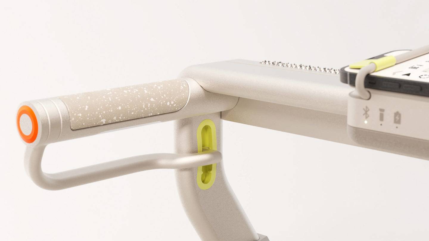 A close up of the handle on the WALKABLE showing the brake