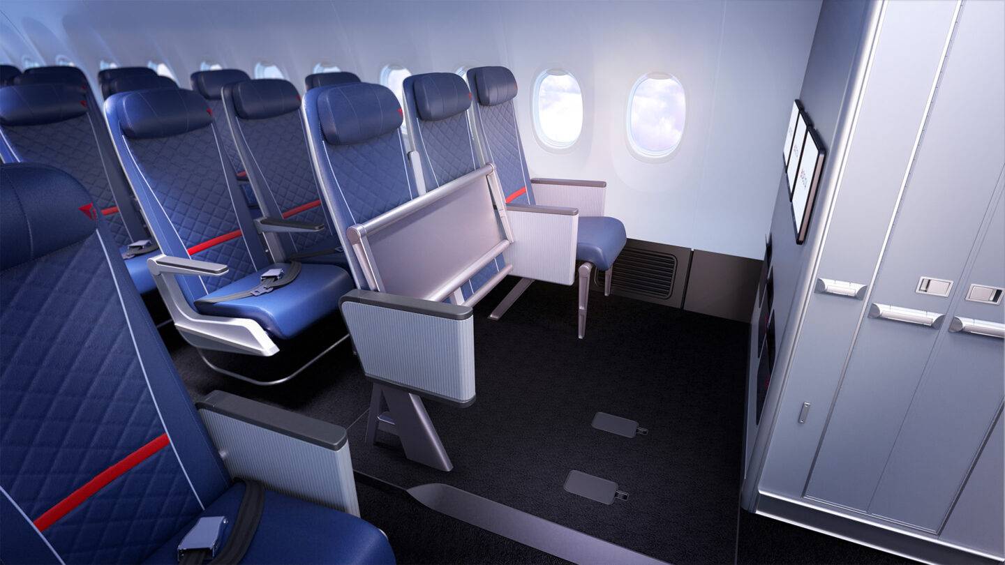 Air for all economy seat in transition to being deployed with seat pan raised.