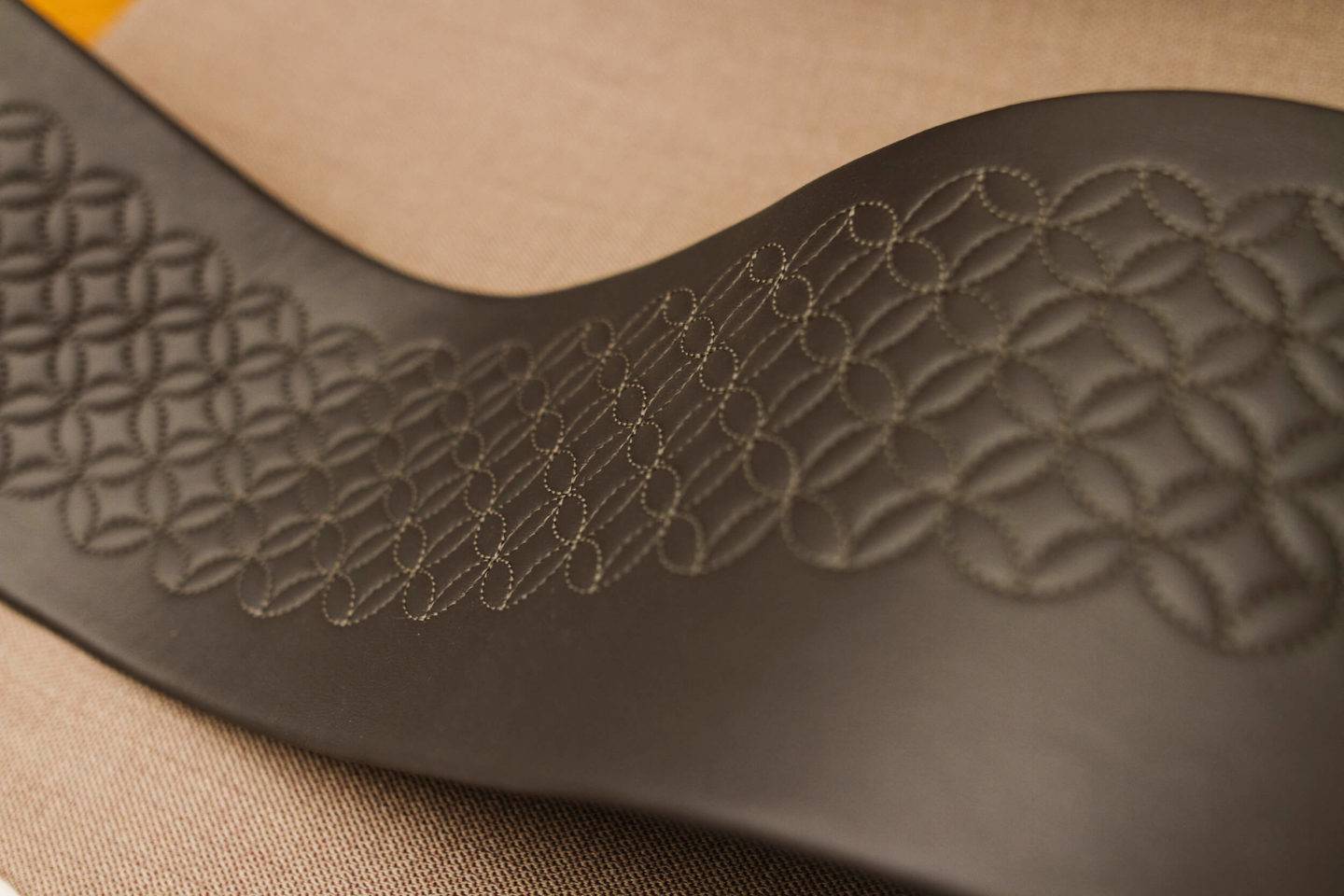 Close up of stitch detail showing an intricate pattern