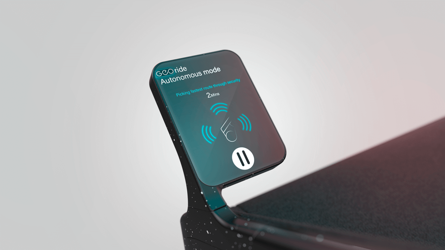 GEO technology on buggy showing journey information travelling throughout the airport